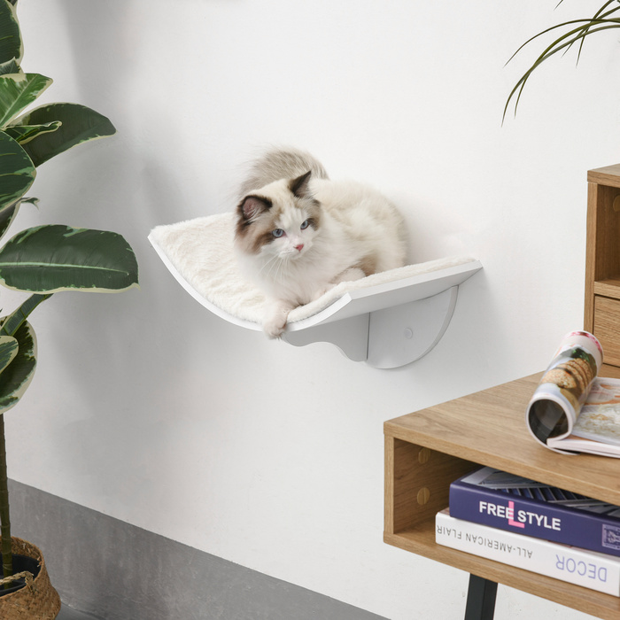 PawHut Поличка для котів на стіну, м'яка лежанка, до 10 кг, 41x28x21 см, білий