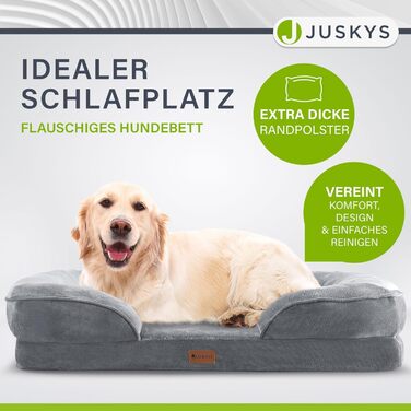 Juskys Dog Bed Sheena L Orthopedic, Washable & Non-Slip - 98 x 70 x 17 cm - Fluffy Dog Sofa for Medium-Sized Dogs Grey - Pet Bed Dog Sofa