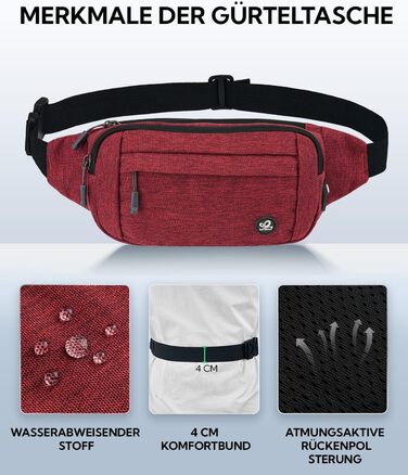 WATERFLY Поясна сумка на пояс для чоловіків та жінок: спортивна сумка на талію, поясна фанка, для подорожей, прогулянок з собакою, активного відпочинку (Тьмяно-червоний)