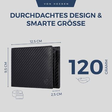 VON HEESEN Wallet for Men with RFID Protection | Wallet for Men | Coin Purse | Portemonnaie | Brieftasche | Wallet | Portmonee (Carbon Black)