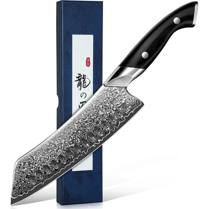 Японський ніж Dragon Riot Santoku з дамаської сталі, професійний кухонний ніж, ручної роботи, з подарунковою коробкою