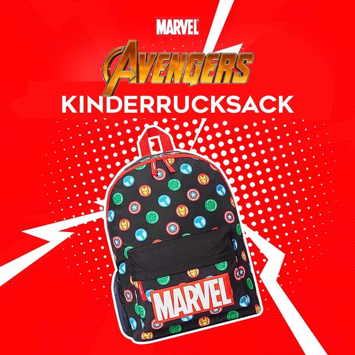 Дитячий рюкзак Marvel Spiderman з героями Marvel: Avengers, Iron Man. Ідеальний для школи та як подарунок. Чорний, 40x30x16 см