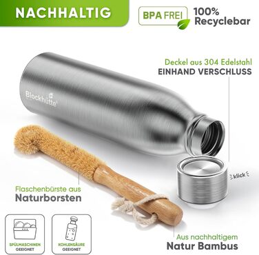 Stainless Steel Water Bottle/Thermos Flask 1L - Suitable for Carbonated Drinks, Leak-Proof, Dishwasher-Safe, Ideal for Sports, Hiking, Kids - BPA-Free