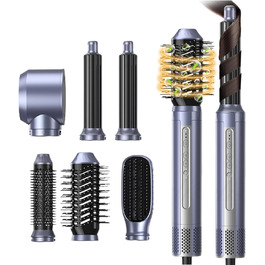 Набір для укладки волосся 6 в 1: фен-щітка, плойка, іонізація, холодний/теплий режим, 110000 обертів/хв, тиха срібна модель