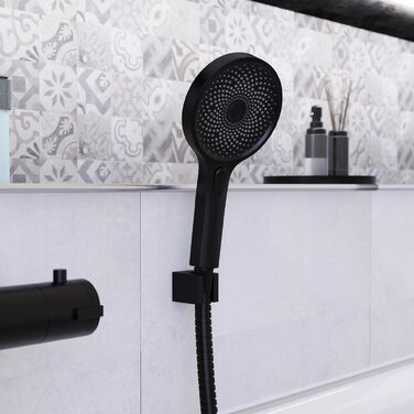 SCHÜTTE Hand Shower SAMOA RAIN | Velvet Jet Technology | Showerhead with over 300 nozzles | 3 adjustable spray patterns | Anti-limescale showerhead for the shower | White (Black)