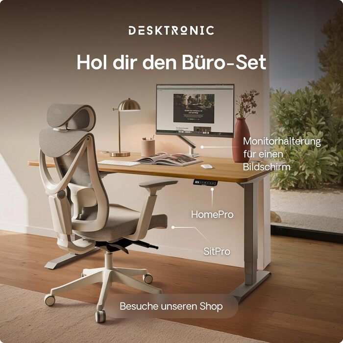 Електричний регульований стіл Desktronic HomePro 160x80 см – з двома моторами, сенсорним керуванням та USB-портами (3.6 Grey + Solid Oak)