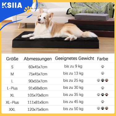 KSIIA Orthopedic Dog Bed for Large Dogs, XL Washable Dog Cushion Fluffy Dog Mat Dog Mattress with Removable Cover in Dark Grey 105x70x8cm