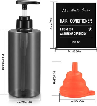 4 шт. Наповнювані порожні флакони для шампуню, 500 мл, флакони-дозатори для мила, пластикові флакони з помпою, дозатори для лосьйонів, рідкого мила, шампуню, кондиціонера, гелю для душу, наклейки (прозорий/чорний, плоский наконечник)