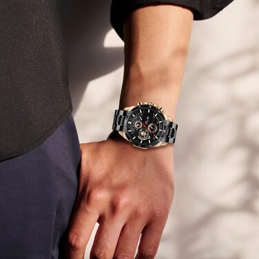 Годинник чоловічий OFFCUP з датою, кварцовий хронограф, водонепроникний, з нержавіючої сталі, для бізнесу та повсякденного носіння (рожеве золото/чорний)