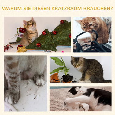 PawHut Драбина для котів велика 92H см, котячий будиночок з імітацією овечої шерсті, стовпчик для точіння кігтів, платформа та іграшковий м’ячик, темно-сірий і кремово-білий