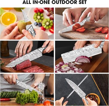 MOSFiATA 17-Piece Professional Kitchen Knife Set with Titanium Coating - Stainless Steel Chef Knife Set with Scissors, Finger Guards & Gift Box (Includes 10 Outdoor Knives)