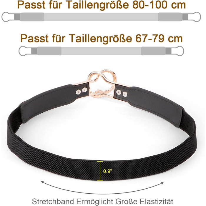 Жіночий еластичний пояс WERFORU (4 шт.) - чорний, коричневий, білий, бежевий - для талії 95-108 см, з золотою пряжкою