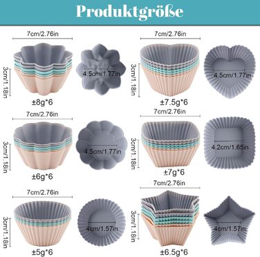 24/36 Формочки для мафінів з силікону, 6 типів, багаторазові, антипригарні, для випічки, кольорові