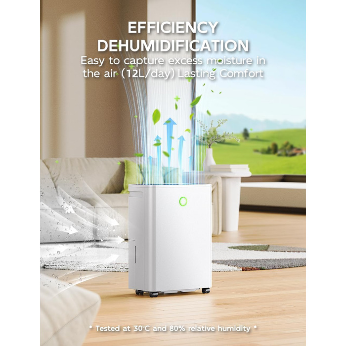 Електричний осушувач повітря 12л/24г з автоматичним та безперервним зливом (шланг у комплекті), для спалень та підвалів, LED-дисплей, тихий з таймером