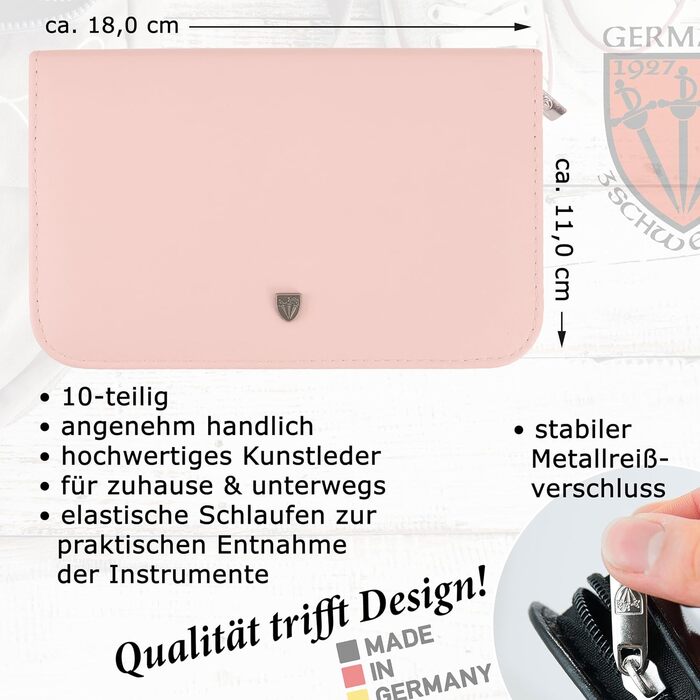 Набір для манікюру та педикюру Drei Schwerten 'Spezia' (Рожевий) | 10 предметів | Німецька якість