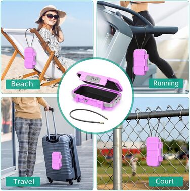 Сейф портативний з кодовим замком ORIA, вологостійкий, з тросом, для подорожей, пляжу, кемпінгу, офісу (рожевий)