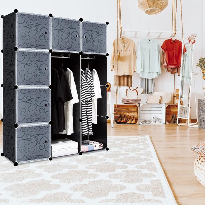 YRHome DIY Regal System Wardrobe, Closet, Dressing Room Wardrobe with Door, Plug-in Shelf System, Wardrobe Plug-in Shelf, Standing Shelf (6 Boxes with Wardrobe)