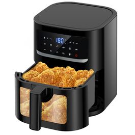 Фритюрниця готує без олії з 2 камерами на 9 літрів | Air Fryer з двома незалежними зонами 2x4,5L, потужність 2600W, 8-в-1, сенсорне управління, функція Smart Finish, чорний колір