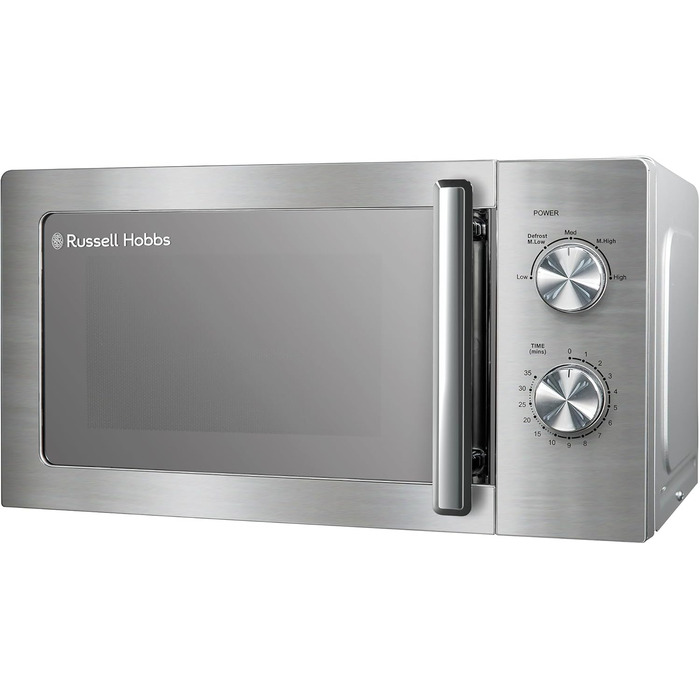 Мікрохвильова піч Russell Hobbs RHMM827SS, 20 літрів, 800 Вт, ручне керування, 5 рівнів потужності, функція розморожування, легке очищення, таймер 35 хвилин