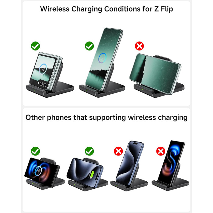 Бездротова зарядка SwanScout для Samsung Galaxy Z Flip 7/7 FE, 6/5/4/3 та Moto Razr 60/50/40 (Ultra), SwanScout 501S (чорний)
