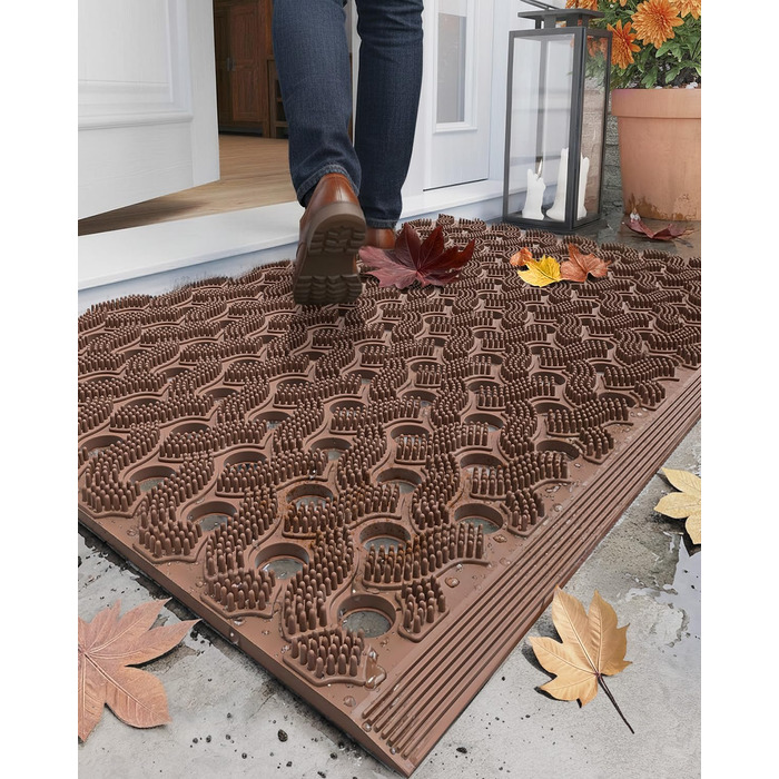 Килимок для порогу COLOR&GEOMETRY Null Geruch TPE Heavy Duty, 43x75 см (60x90 см), коричневий. Екологічний, не потребує догляду, антиковзаючий, для дому та вулиці