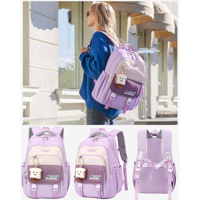 Шкільний рюкзак для дівчаток 2-10 класів, 32L, легкий дитячий рюкзак | Дихаюча спинка | М'які лямки | Брест-стрічка, ранці для школи, рюкзак для підлітків 8+ років, фіолетовий