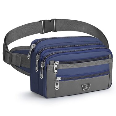 Чоловіча/жіноча поясна сумка на пояс з 7 кишенями на блискавці для спорту, фітнесу, бігу, велоспорту, подорожей та кемпінгу, блакитна