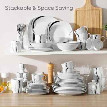 VEWEET FIONA 100-Piece Dinnerware Set, 12 Place Settings, Porcelain Dinnerware Set consisting of dinner plates, dessert plates, soup plates, cereal bowls, coffee cups, coffee mug set, egg cups, milk and sugar set