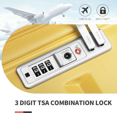 Жовтий валіза KONO середнього розміру 62см з 4 колесами та TSA замком (62x43x26см)