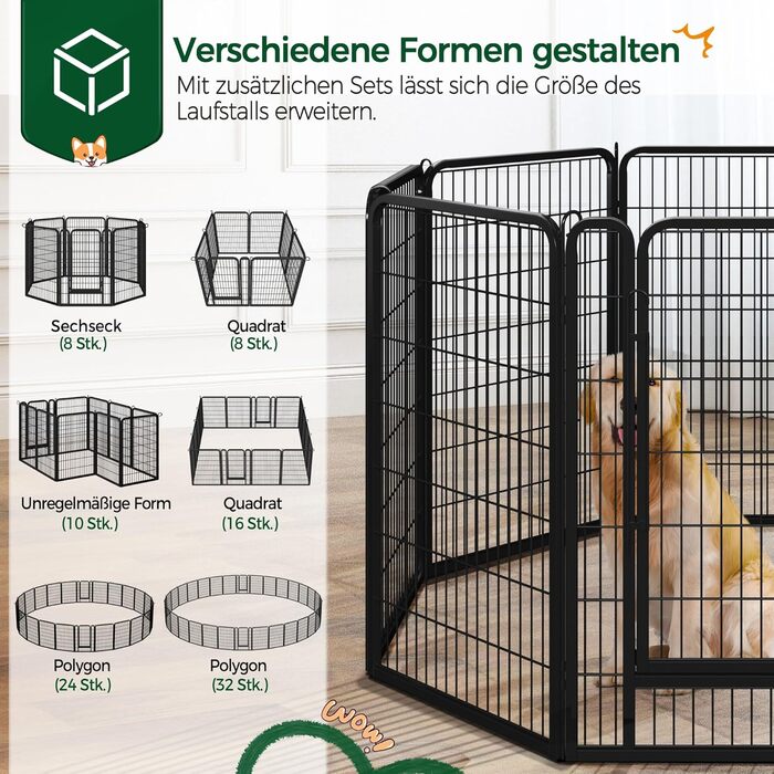 Вольєр для цуценят Yaheetech 100 см, 12 частин, чорний, розкладний, для квартири та саду