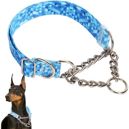 Нашийник для великих собак Martingale, нержавіюча сталь, протитягальний, XL (22-28 дюймів), блакитний