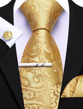 Комплект краватки та нагрудного хустинки Barry.Wang: однотонний пава́з, атлас, для весілля (Золотий)
