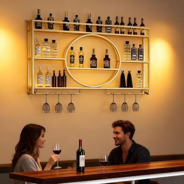 Настінна вітрина для вина Regal Metall: полиця для пляшок, барна вітрина, для бару, ресторану, інтер'єру (золота, 100*15*80)