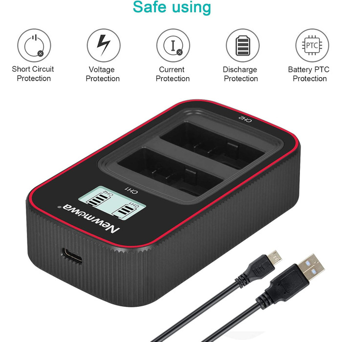 Зарядний пристрій Newmowa з LCD-дисплеєм Dual USB для Canon LP-E8 та камер Canon EOS 550D, 600D, T2i, T3i, T4i, T5i
