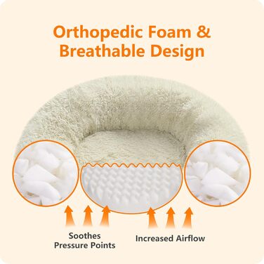 Ортопедичне ліжко для собак, круглий пуф-кіготник, софа для котів та собак, м'яке ліжко-кошик, можна прати, діаметр 100 см, бежеве (100 x 100 x 20 см)