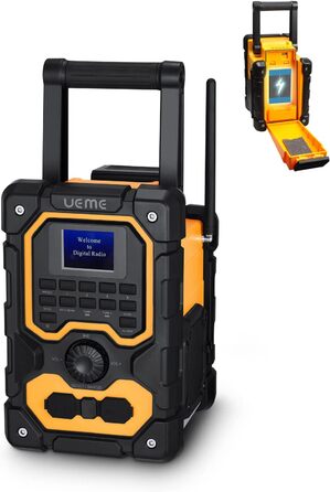 Радіо для будівельного майданчика DAB+ FM з Bluetooth 5.0, 16W стерео, акумулятор 8000mAh (18h), USB зарядка, Aux, вологозахист, пилозахист (жовто-чорне)