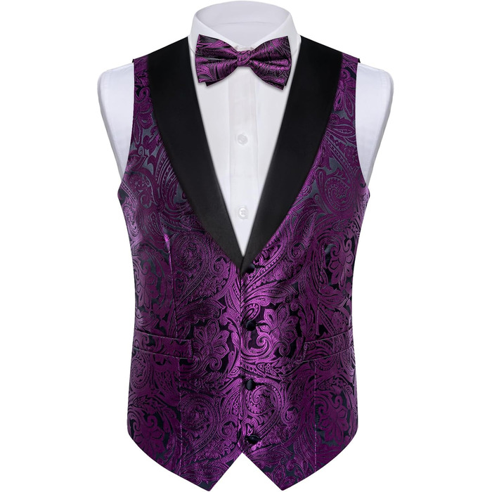 Жилет чоловічий DiBanGu з краваткою та хустинкою в паєтному стилі, S-3XL, квітковий принт (чорний та фіолетовий)