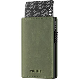 Гаманець-картхолдер VULKIT Pop-up RFID захист, шкіряний, оливково-зелений (Crazy Horse) на 11 карт та купюр
