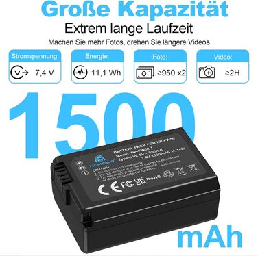 Набір акумуляторів NP-FW50 1300mAh 2 шт. та зарядний пристрій LCD для Sony ZV-E10, A6000, A6300, A6400, A6500, A5100, A5000, A7, A7II, A7R, A7RII, A7SII, 7RM2, 7SM2, 7M2, A55, RX10 II III IV, NEX-3/5/6/7, NEX-F3