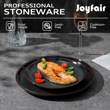 Набір посуду Joyfair Sandy (18 предметів) з кераміки для 6 осіб: тарілки, миски, реактивна глазур, чорно-зелений колір, міцний, для мікрохвильовки та посудомийної машини