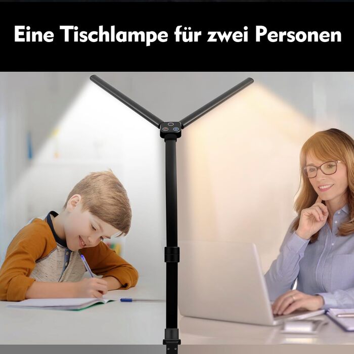 LED лампа для столу Doppelkopf з регулюванням яскравості, 24W, 80см, для дому/офісу, денне світло, лампа сови, кріпиться на стіл (чорний)