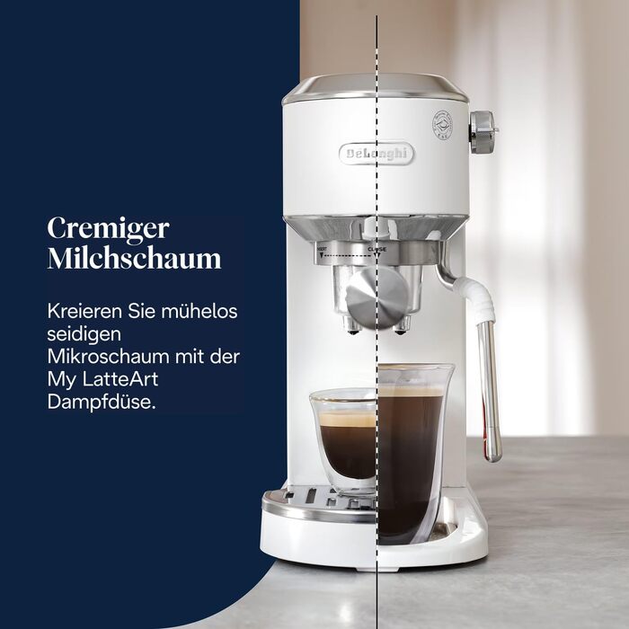 Еспресо-машина De'Longhi Style EC 685.B Dedica 2025 з професійним капучинатором, 1 л резервуар, для кави та ESE Pads, 15 см ширина