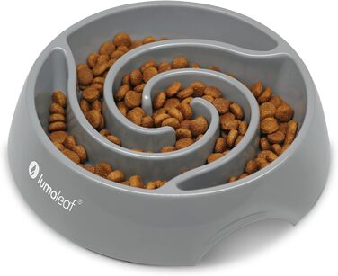 Миска для собак LumoLeaf Antischlingnapf, Ø 22 см, протиковзаюча, важка, для повільного годування, сіра (Торнадо), L