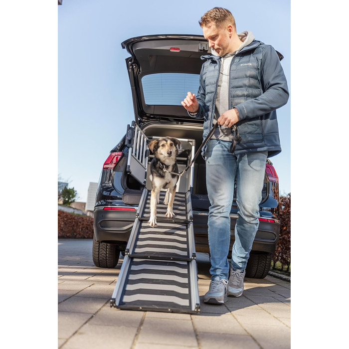 Тріксі переносна клітка для собак, алюміній, срібна, розмір M (53x61x74 см) - стабільна, тиха, з безпечним замком та неслизьким килимком