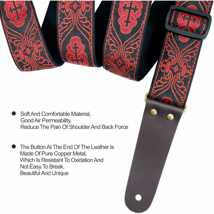 Накладки на гітару Nefelibata: бавовняні ремені з шкіряними кінцями, для бас-гітари, електро- та акустичної гітари, 1 кнопка, 2 замки, 4 прикраси