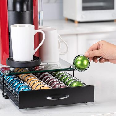 Тримач для капсул Vertuo Rice: органайзер для Nespresso з скляною кришкою, 40 капсул, з ручкою