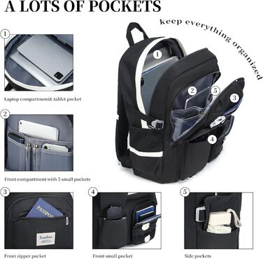 Шкільний рюкзак YAMTION для підлітків, 15.6 дюймів, чорний. Підходить для школярів, студентів середньої та вищої школи.