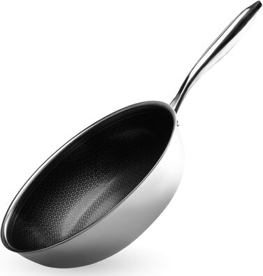 Wok Pfanne Onyx Cookware 30 см з антипригарним покриттям | Для всіх плит, включаючи індукційні | З нержавіючої сталі та алюмінію, до 260°C, без PFAS | Кухоль для смаження