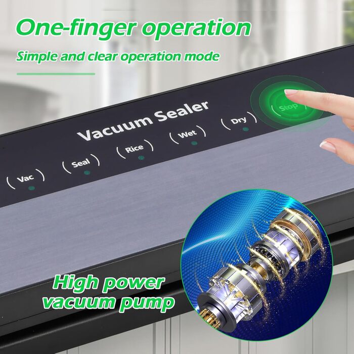 Вакуумний пакувальник Focenat 5-в-1, 65 KPA, для зберігання продуктів, з 10 пакетами, зварювальна швейна лінія 30 см