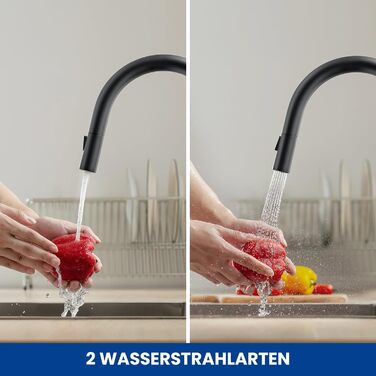 Чорний кухонний змішувач CECIPA SOFETIY SERIE з висувною лійкою, 360° поворот, нержавіюча сталь, 2 режими струменя